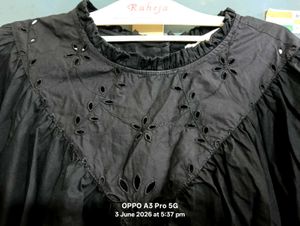 Black Embroidered Bayside Ladder Trim Dress.