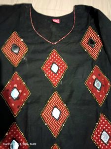Stylish Black Kurta with Embellished Neckline