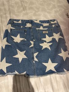 Y2K Star Print Denim Skirt in Blue