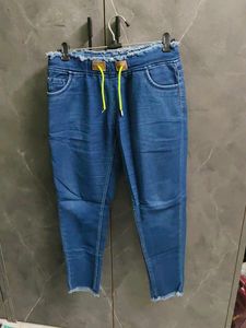 Blue Denim Jeans with Drawstring