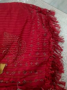 Beautiful Stone Designer Red Saree
