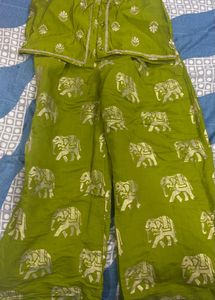 Green Elephant Print Palazzos and top