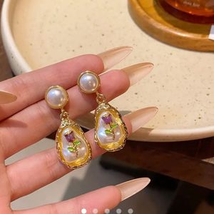 Elegant Pearl Rose Drop Earrings
