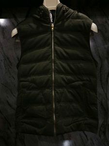 Olive Green Puffer Vest with Hood
