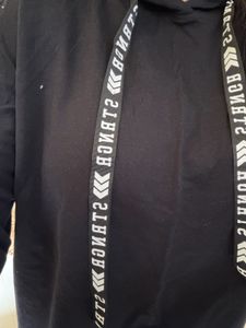 Black Hoodie with Graphic Drawstrings