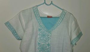 White and blue Cotton Kurta Set