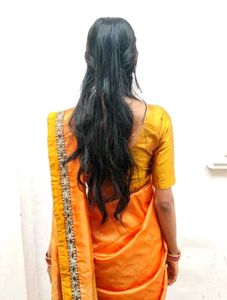 Vibrant Orange Silk Saree with Embellished Border