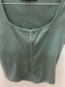 Green Zip-Up Crop Top