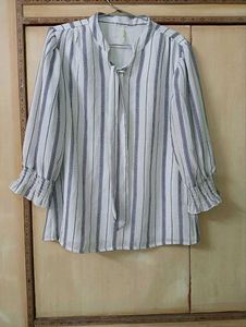 Recap Women's Striped Tie Neck Top || Size L