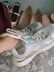 White &amp; Blue Lace-Up Sneakers