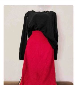 Vibrant Red Ethnic Skirt