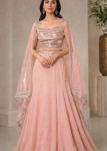 Stunning Peach Ethnic Gown with Cape