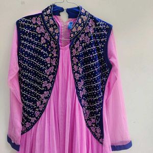 Pink Anarkali Suit with Embroidered Jacket