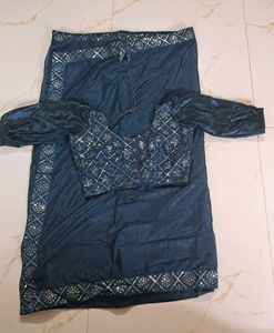 Elegant teal Saree with Puff Sleeves