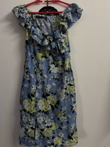 Blue Floral Off-Shoulder Dress