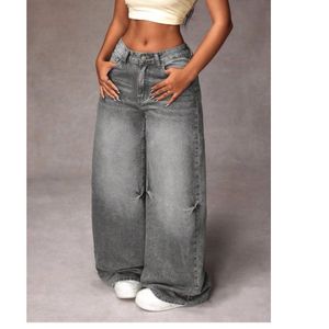 Grey Wide Leg Denim Jeans