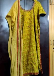 Olive Printed Plazo Suit With Dupatta 42 Bust