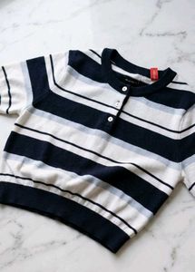 Striped Button-Up Knit Top