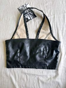 Black Faux Leather Halter Top