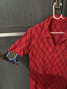 Red Printed Anarkali Cotton Kurti | Ethnic Wear