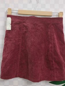 (1000)Burgundy Corduroy Mini Skirt