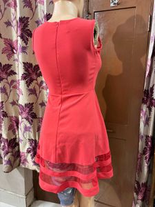 Chic Red Mesh Detail Fit &amp; Flare Dress