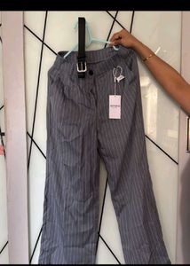 Striped High Waist Palazzo Pants with Belt