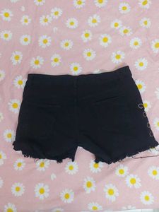 Black Denim Shorts with Grommets