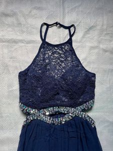 Elegant Navy Blue Embellished Gown