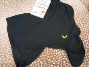 Black T-Shirt with Crescent Moon Detail