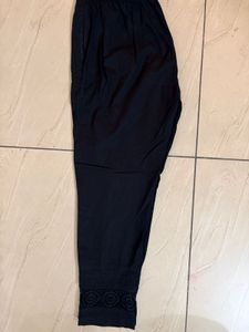 Elegant Black Ethnic Pants with Embroidered Hem