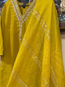 size S to XL Yellow Embroidered Kurta with Dupatta