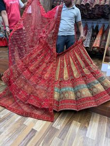Stunning Red &amp; Gold Embellished Lehenga Choli