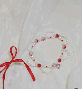 Chic Pearl and Red Beaded Necklace