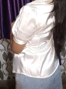 Selling A Cute  Korean White Colour Satin Shirt