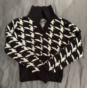 Houndstooth Knit Polo Crop Top