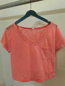 Coral V-Neck Pocket Tee