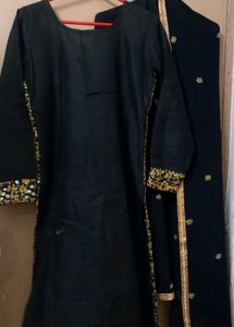 Elegant Black Kurta Set with Gold Embroidery
