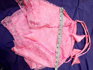 kids Pink Lace dress with Tie-Up Neck