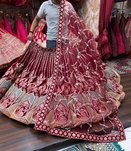Exquisite Maroon Velvet Lehenga Choli