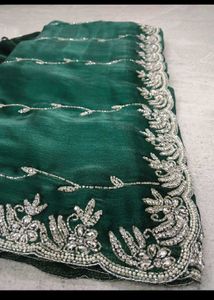 Emerald Green Saree with Cutdana n Jarkan stone