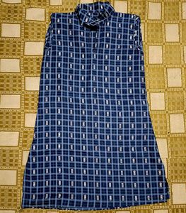 Blue Checked Sleeveless Kurta