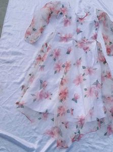 High Low Floral Print Organza Gown