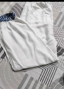 Blue Striped Kurta set with White Lace