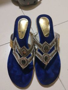 Blue Embellished Thong Sandals