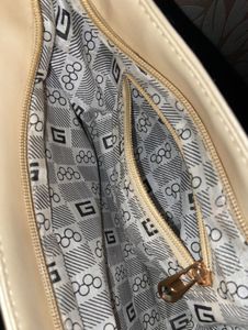 Cream Structured Handbag with Gold Chain