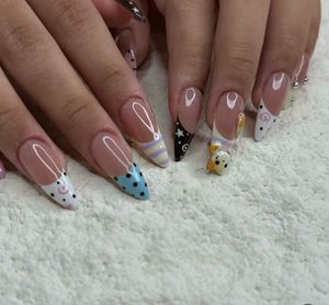 polka and french with cute 3 d cat nails