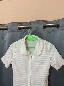 White Lace Trim Textured Top