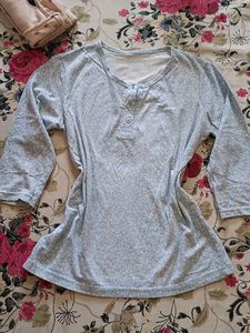 Blue Floral Print 3/4 Sleeve Top