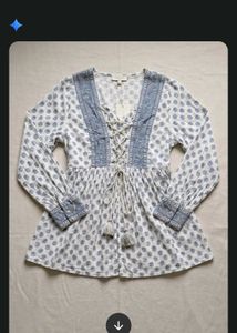 ethnic Print Lace-Up Tunic Top
